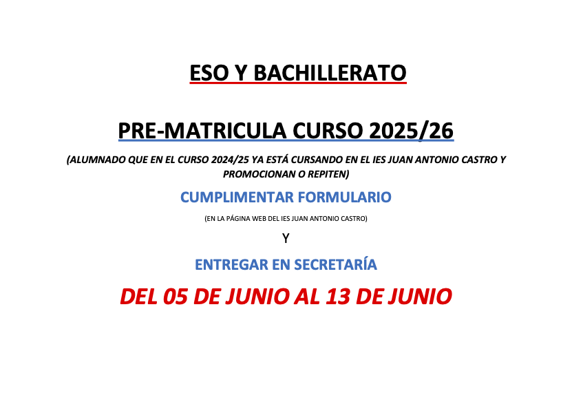 CARTEL PREMATRICULA ESO Y BACHILLERATO 2025-2026